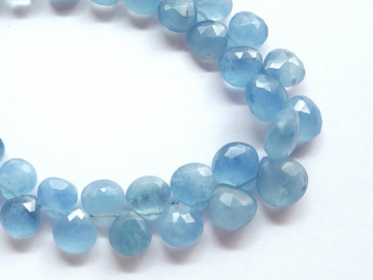 Natural Aquamarine Faceted Heart Shape Briolette Beads