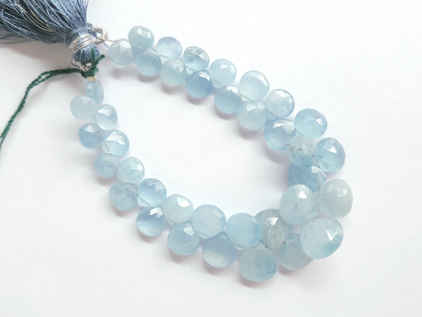 Natural Aquamarine Faceted Heart Shape Briolette Beads