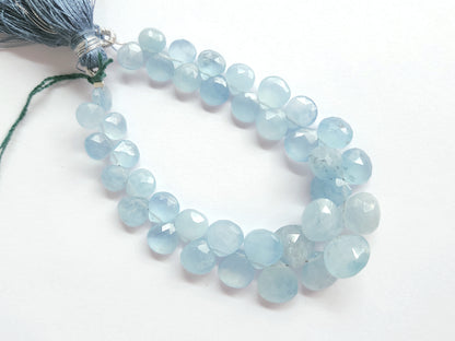 Natural Aquamarine Faceted Heart Shape Briolette Beads