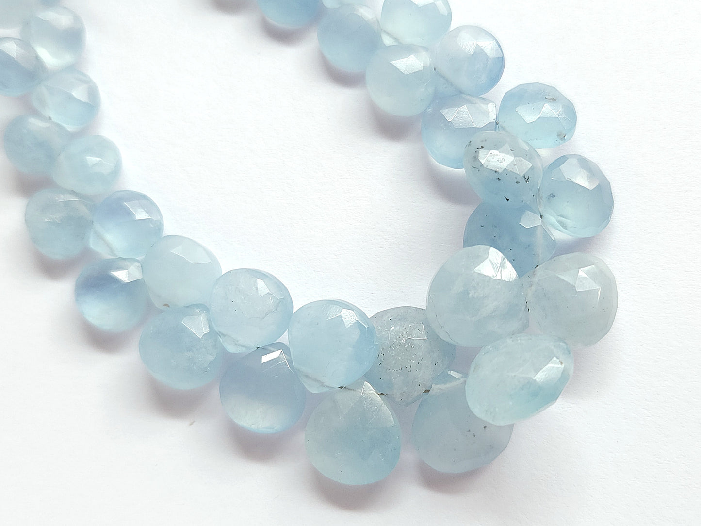 Natural Aquamarine Faceted Heart Shape Briolette Beads