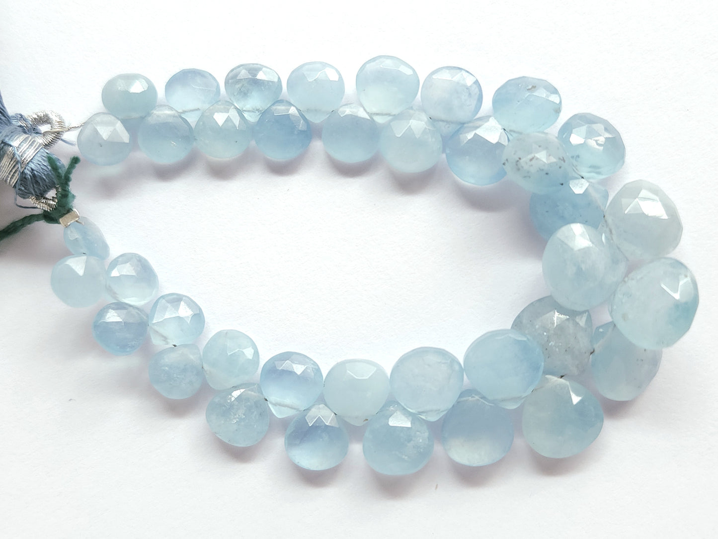 Natural Aquamarine Faceted Heart Shape Briolette Beads
