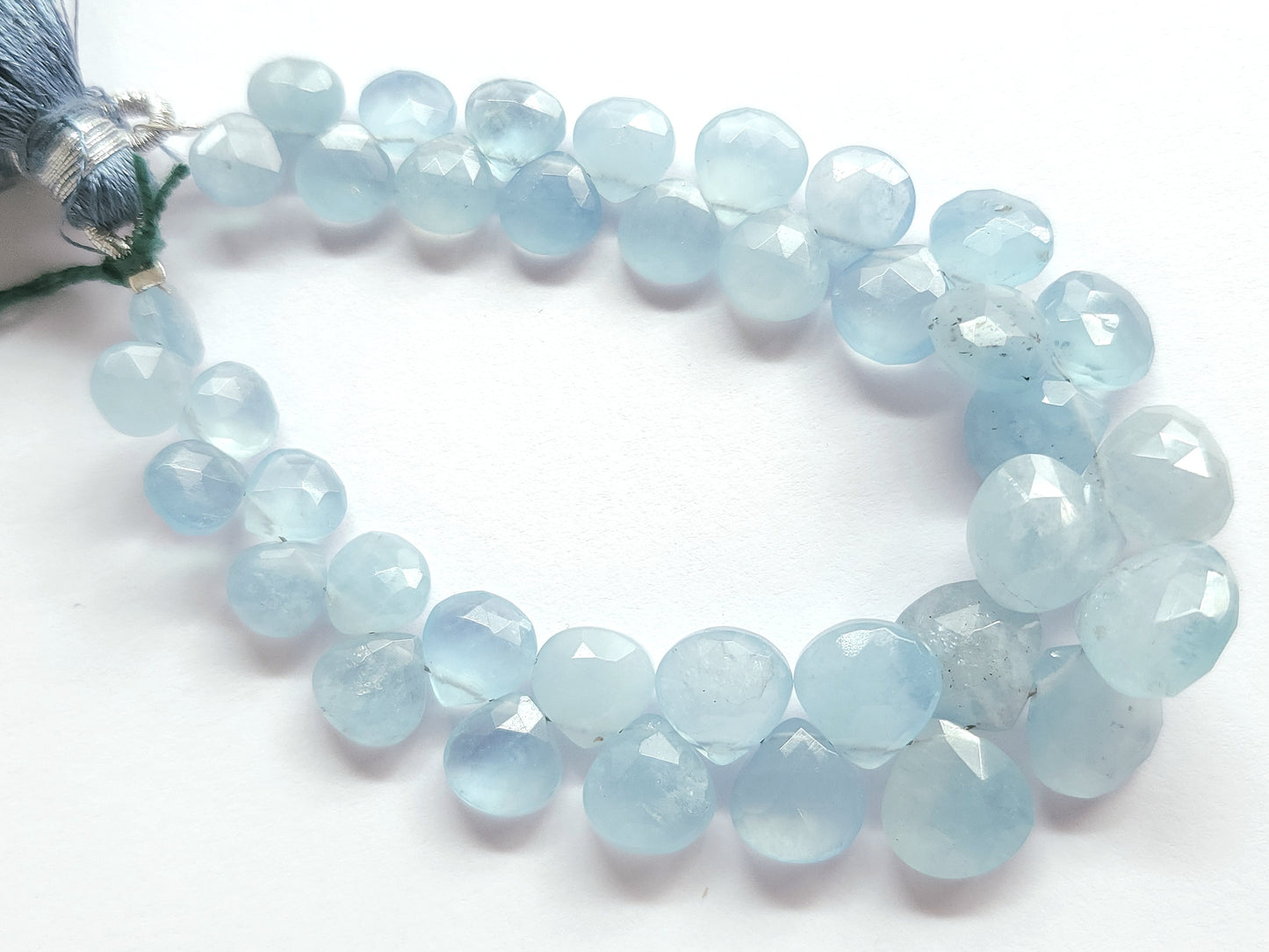 Natural Aquamarine Faceted Heart Shape Briolette Beads