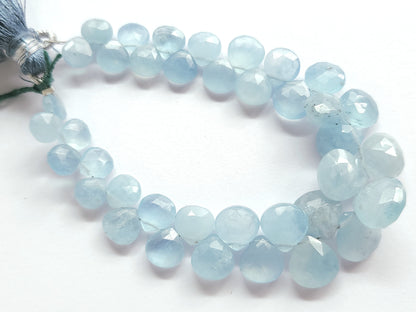 Natural Aquamarine Faceted Heart Shape Briolette Beads