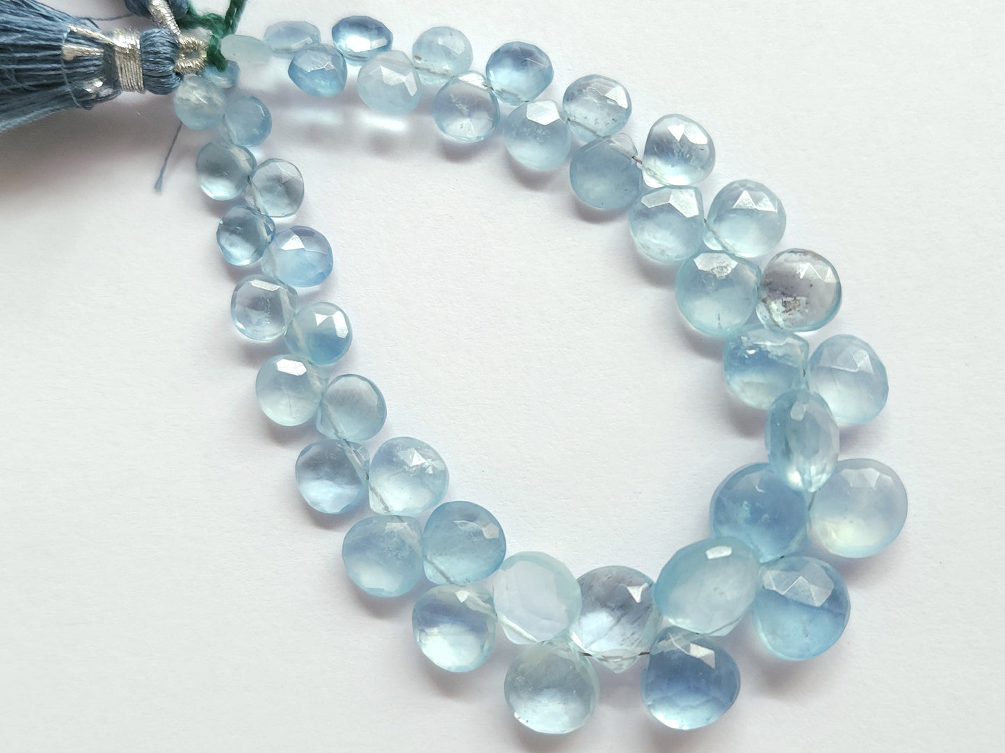 Natural Aquamarine Faceted Heart Shape Briolette Beads