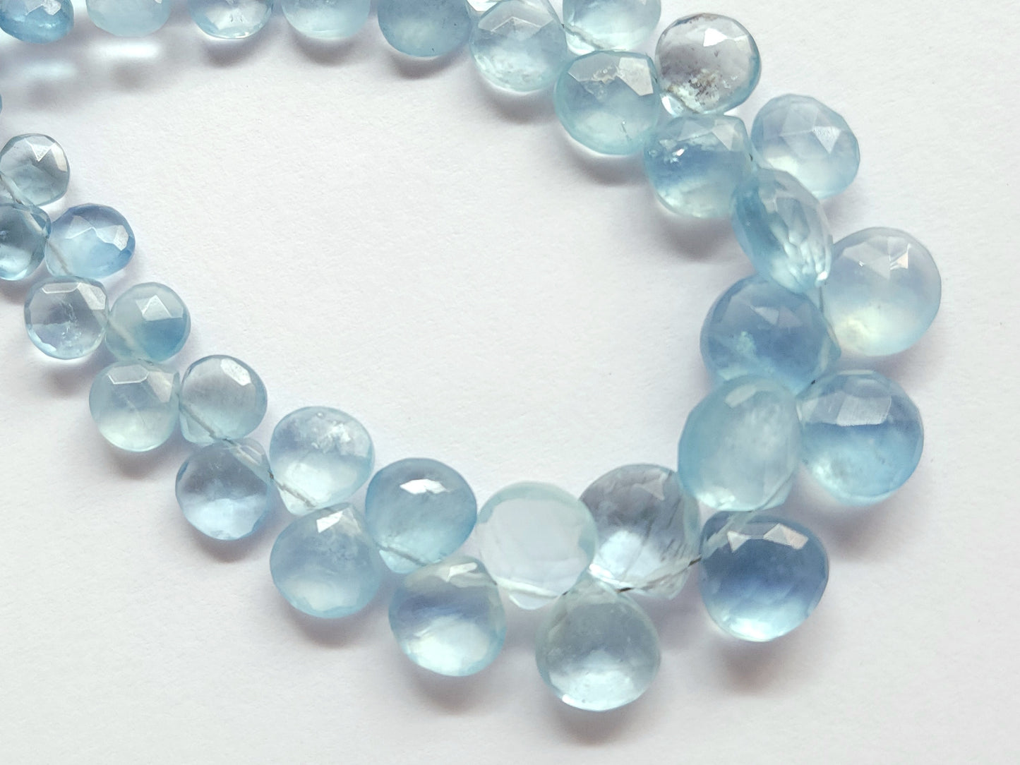 Natural Aquamarine Faceted Heart Shape Briolette Beads