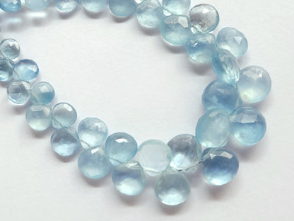 Natural Aquamarine Faceted Heart Shape Briolette Beads
