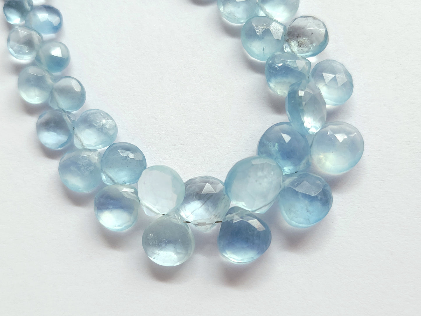 Natural Aquamarine Faceted Heart Shape Briolette Beads