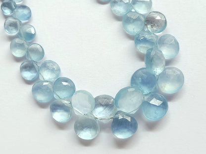Natural Aquamarine Faceted Heart Shape Briolette Beads