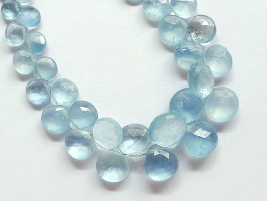 Natural Aquamarine Faceted Heart Shape Briolette Beads