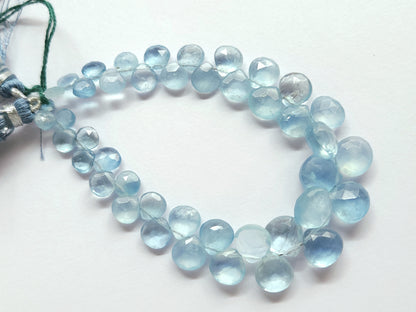 Natural Aquamarine Faceted Heart Shape Briolette Beads