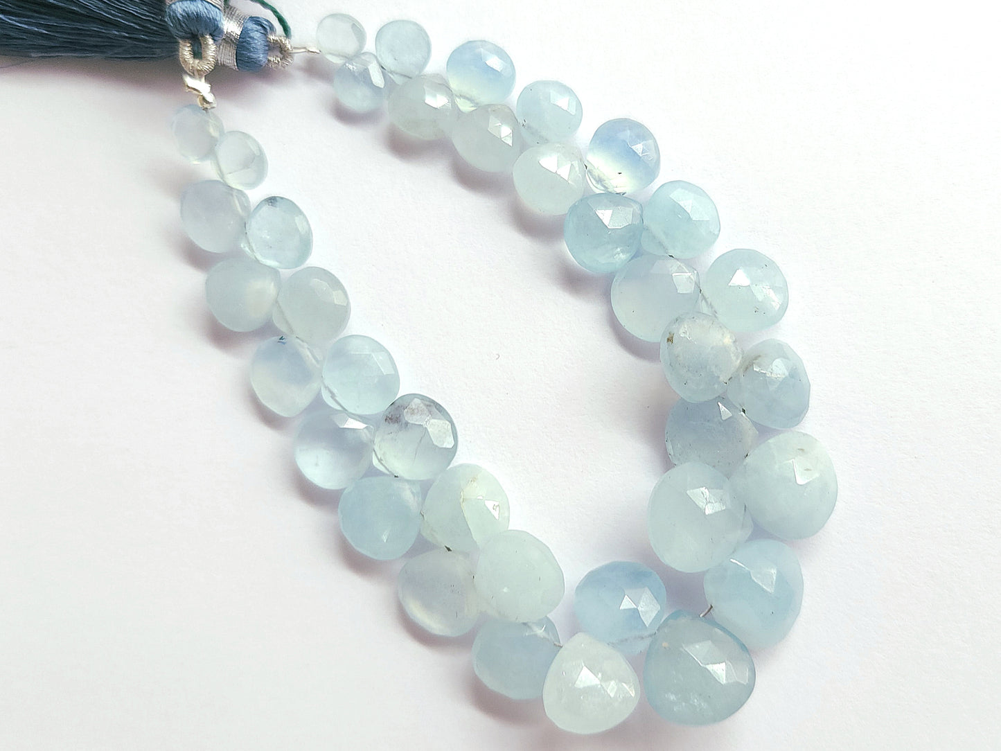 Natural Aquamarine Faceted Heart Shape Briolette Beads