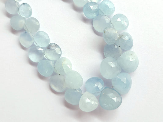 Natural Aquamarine Faceted Heart Shape Briolette Beads