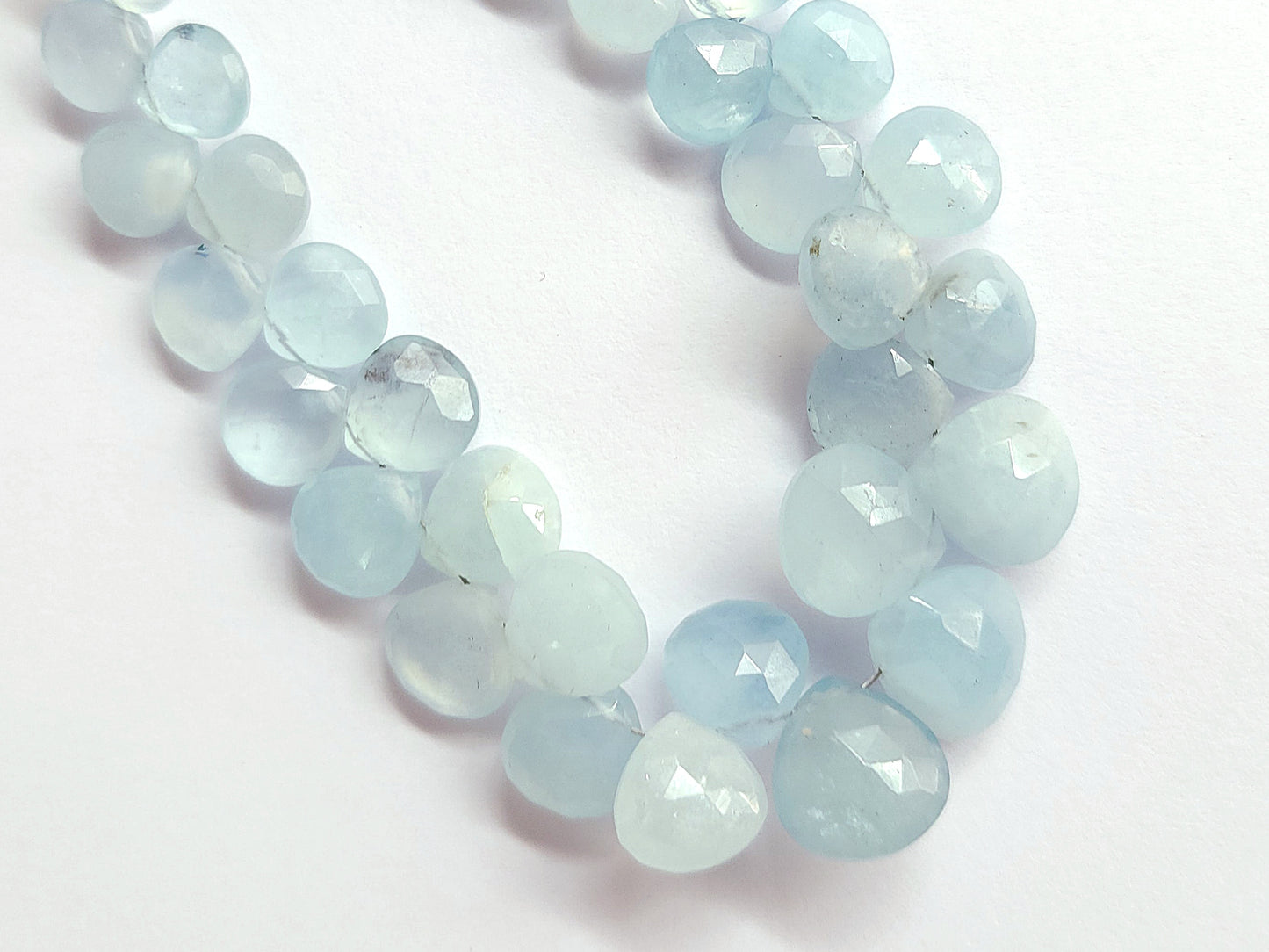 Natural Aquamarine Faceted Heart Shape Briolette Beads