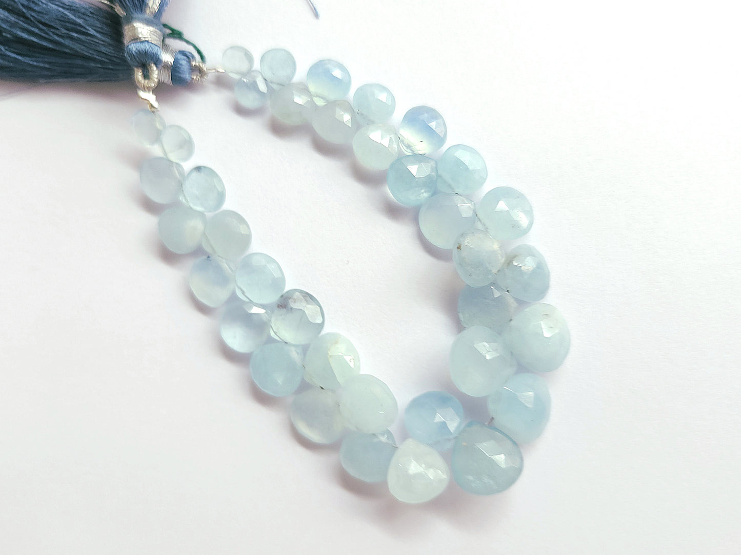Natural Aquamarine Faceted Heart Shape Briolette Beads