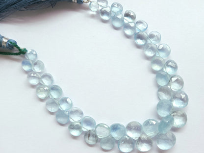 Natural Aquamarine Faceted Heart Shape Briolette Beads