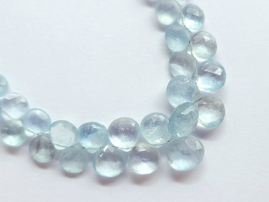 Natural Aquamarine Faceted Heart Shape Briolette Beads