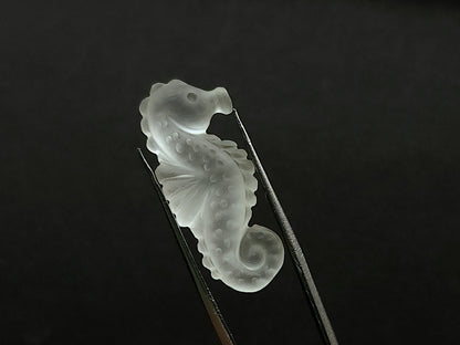 Natural Crystal Quartz Frost Carved Seahorse