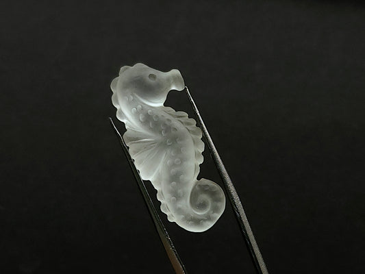 Natural Crystal Quartz Frost Carved Seahorse