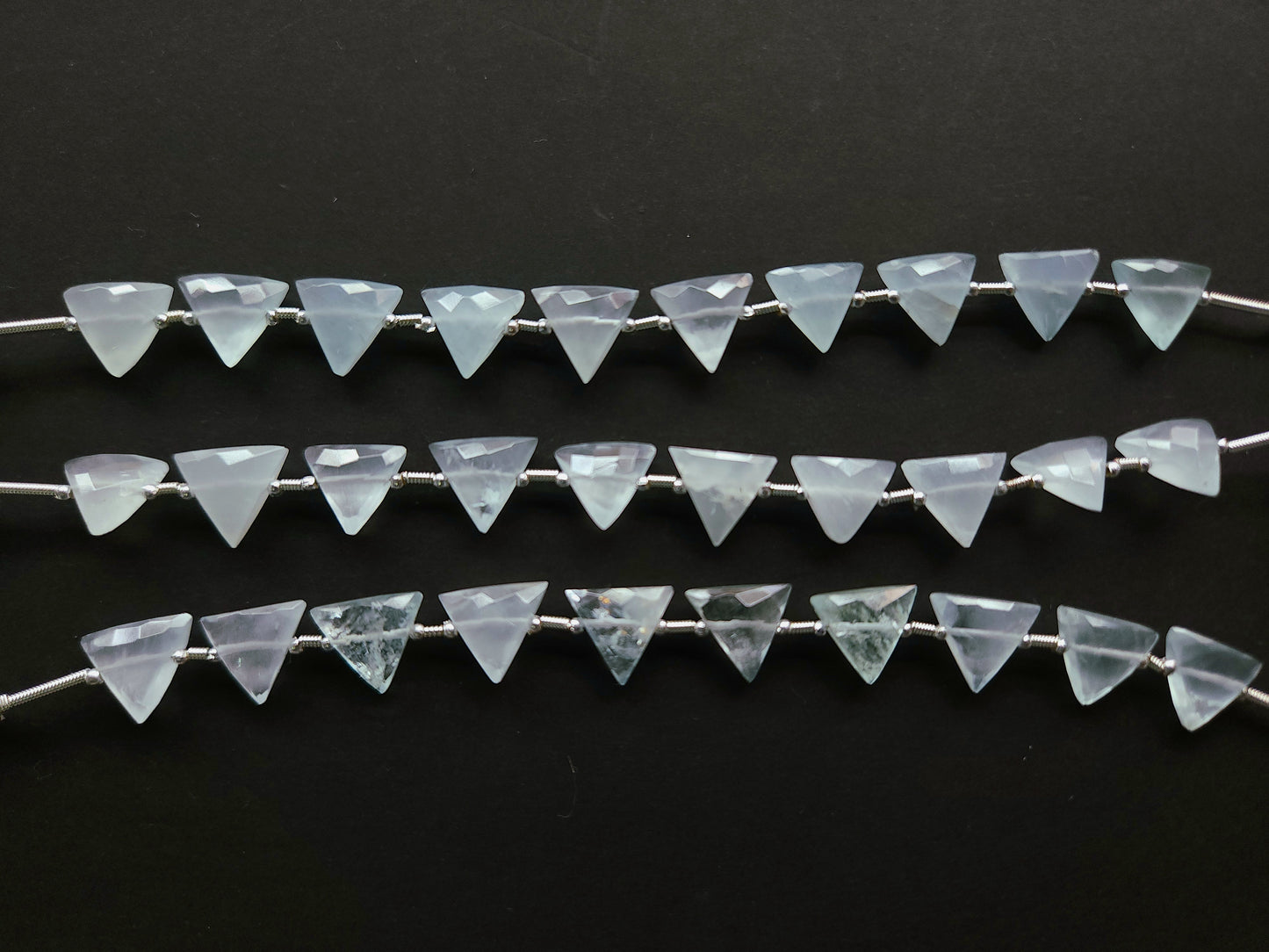 10 Pieces | Natural Aquamarine Faceted Briolette Triangle Beads