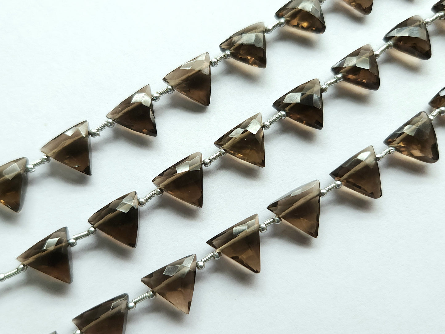 10 Pieces | Natural Smoky Quartz Faceted Briolette Triangle Beads
