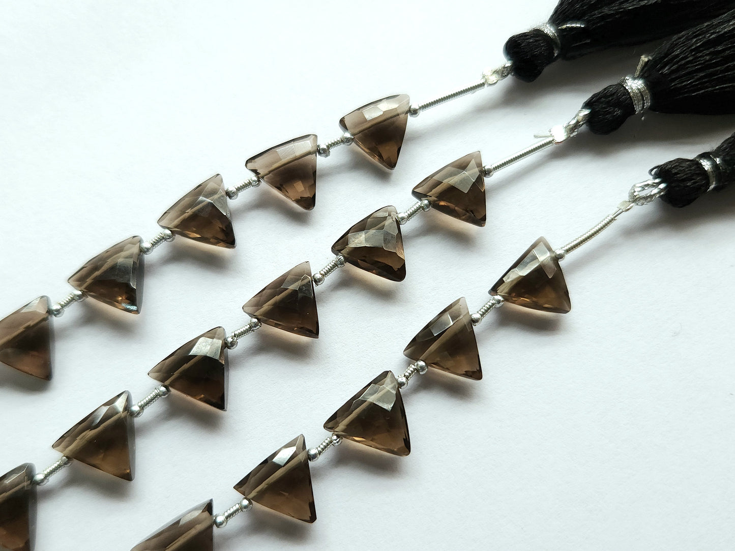 10 Pieces | Natural Smoky Quartz Faceted Briolette Triangle Beads