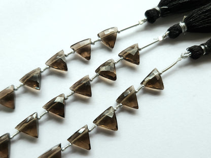 10 Pieces | Natural Smoky Quartz Faceted Briolette Triangle Beads