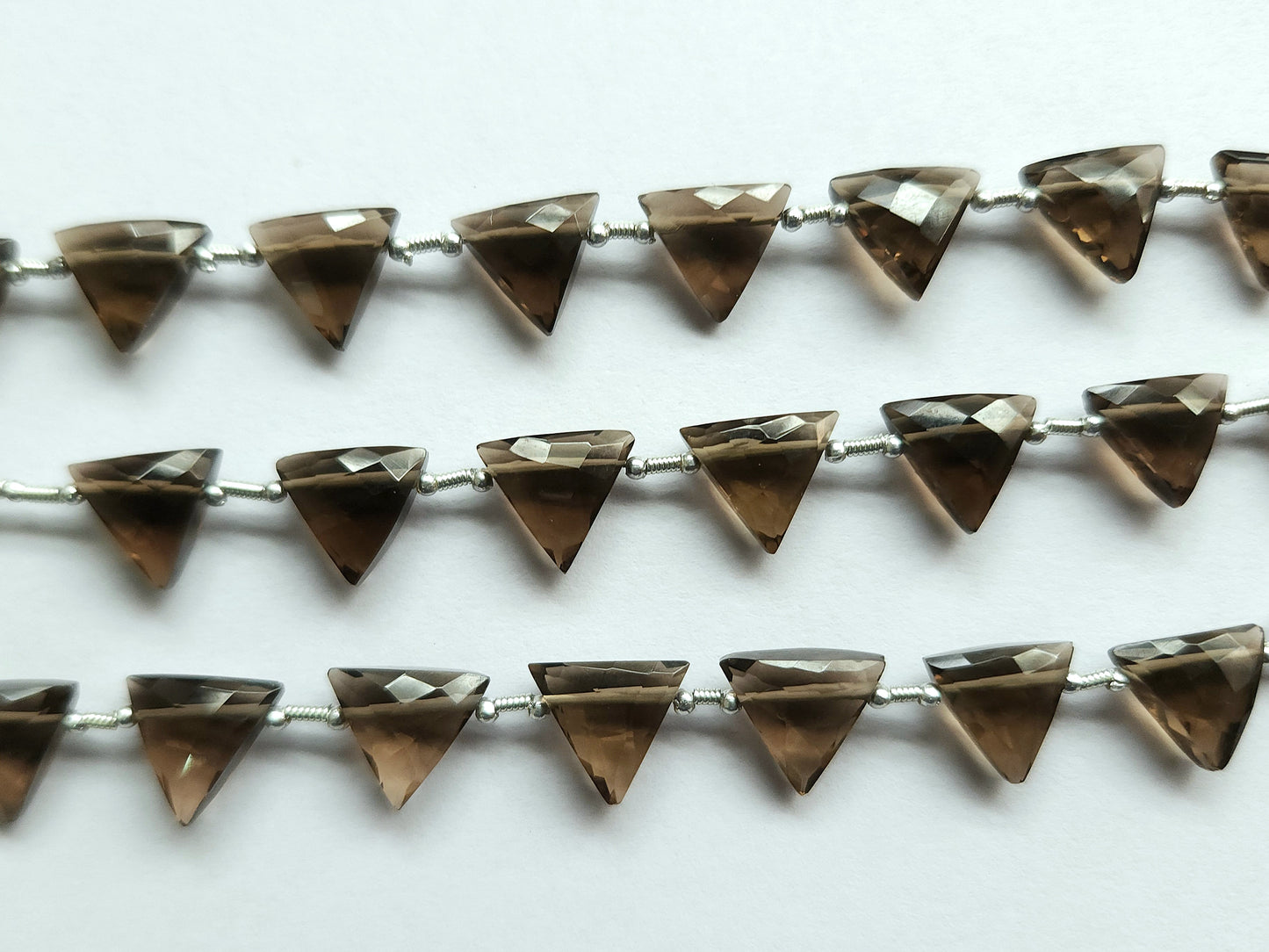 10 Pieces | Natural Smoky Quartz Faceted Briolette Triangle Beads