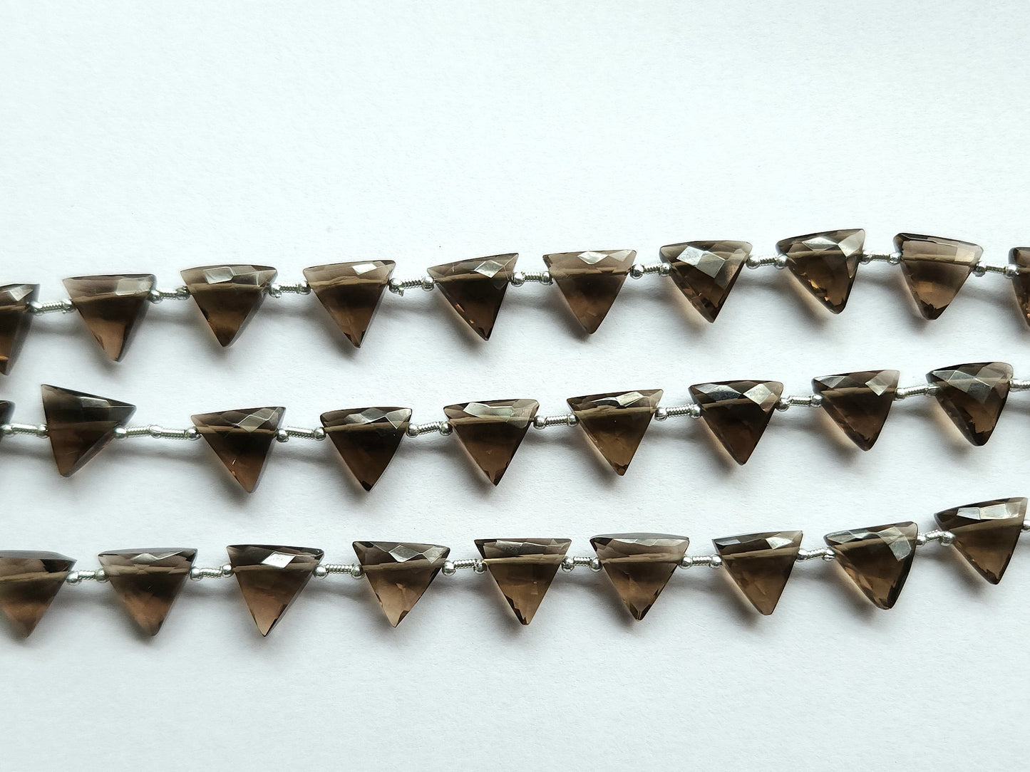 10 Pieces | Natural Smoky Quartz Faceted Briolette Triangle Beads