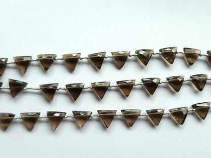 10 Pieces | Natural Smoky Quartz Faceted Briolette Triangle Beads