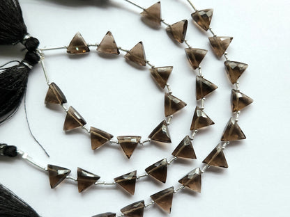 10 Pieces | Natural Smoky Quartz Faceted Briolette Triangle Beads