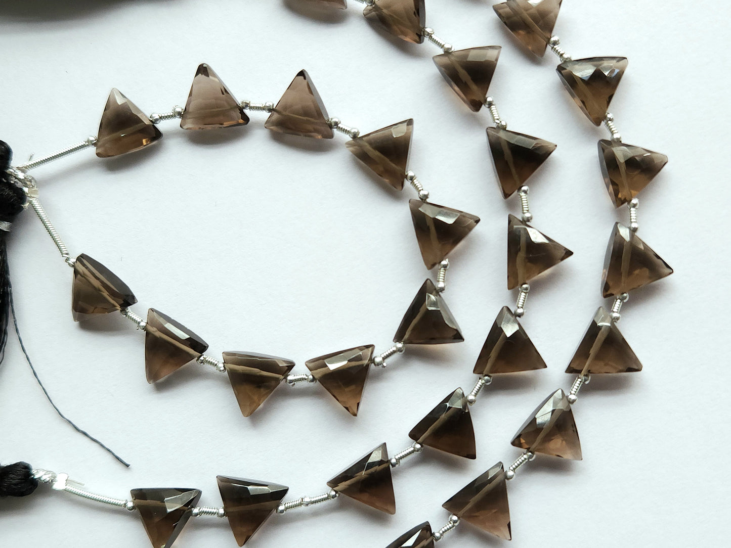 10 Pieces | Natural Smoky Quartz Faceted Briolette Triangle Beads
