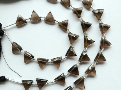 10 Pieces | Natural Smoky Quartz Faceted Briolette Triangle Beads