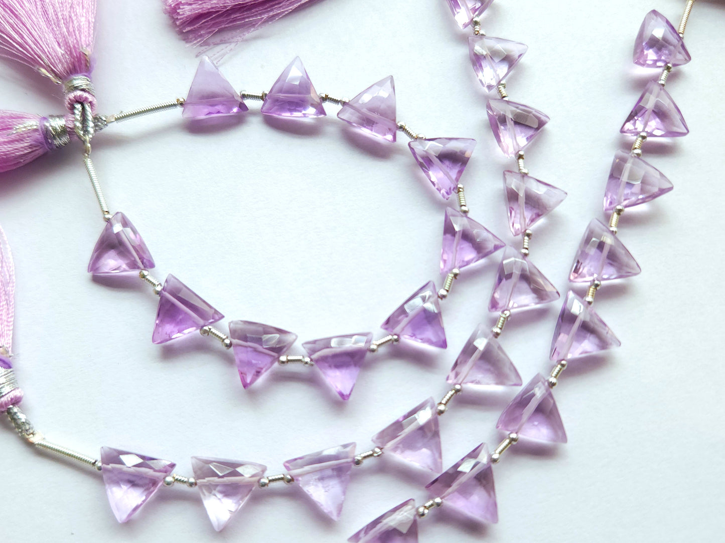 10 Pieces | Natural Pink Amethyst Quartz Faceted Briolette Triangle Beads