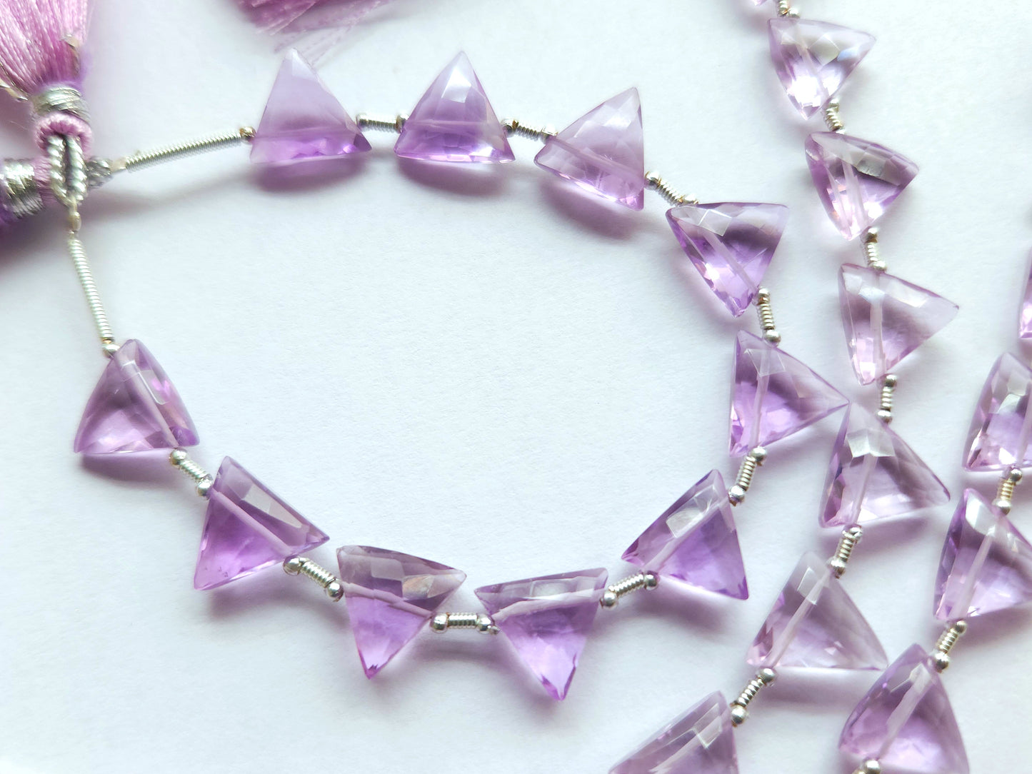 10 Pieces | Natural Pink Amethyst Quartz Faceted Briolette Triangle Beads