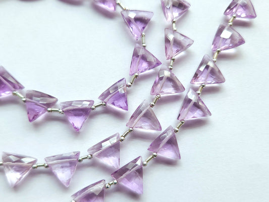 10 Pieces | Natural Pink Amethyst Quartz Faceted Briolette Triangle Beads