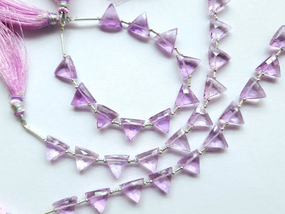 10 Pieces | Natural Pink Amethyst Quartz Faceted Briolette Triangle Beads