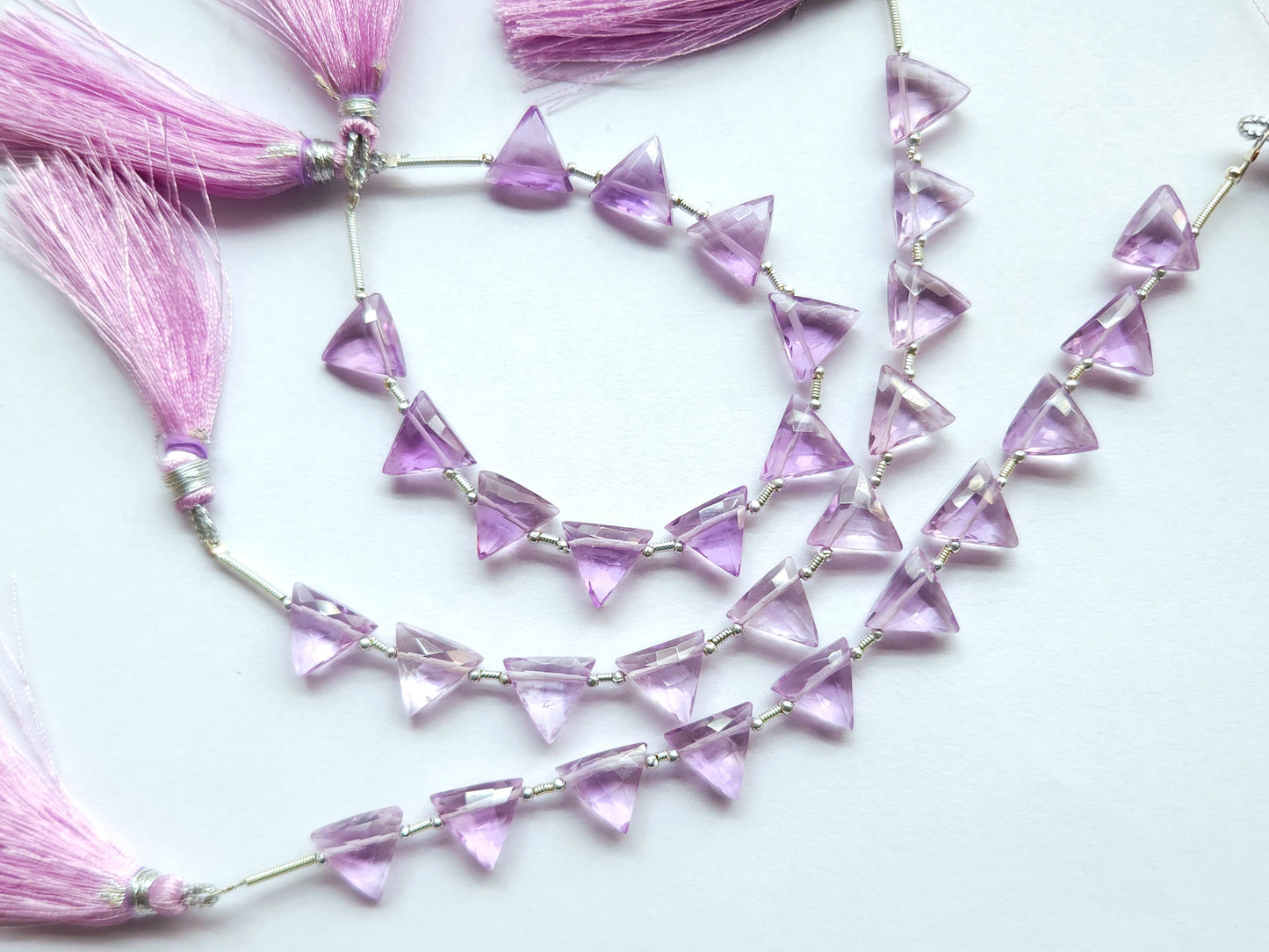 10 Pieces | Natural Pink Amethyst Quartz Faceted Briolette Triangle Beads