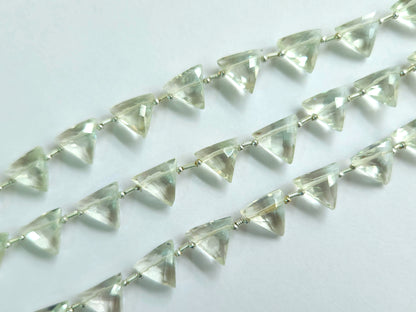 10 Pieces | Natural Green Amethyst Faceted Briolette Triangle Beads