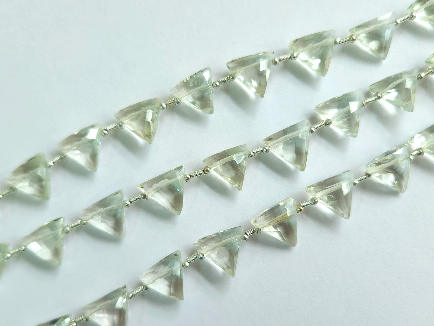 10 Pieces | Natural Green Amethyst Faceted Briolette Triangle Beads