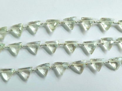 10 Pieces | Natural Green Amethyst Faceted Briolette Triangle Beads