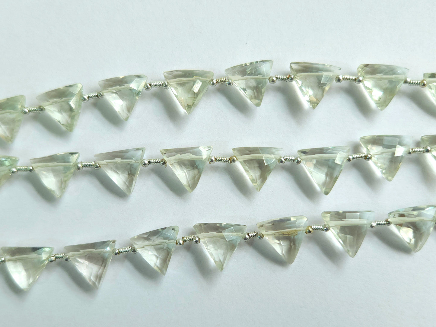 10 Pieces | Natural Green Amethyst Faceted Briolette Triangle Beads