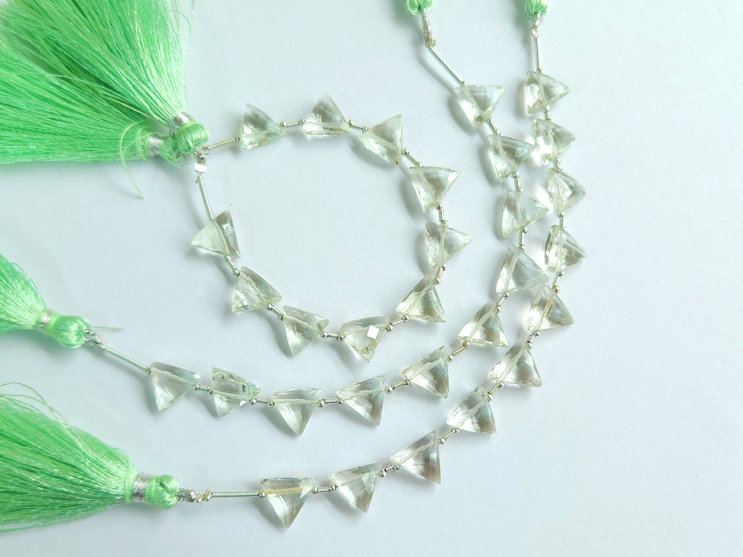 10 Pieces | Natural Green Amethyst Faceted Briolette Triangle Beads