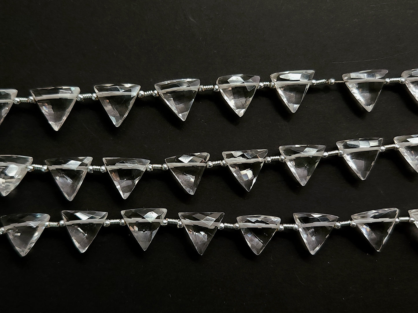10 Pieces | Natural Crystal Quartz Faceted Briolette Triangle Beads