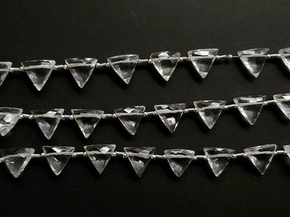 10 Pieces | Natural Crystal Quartz Faceted Briolette Triangle Beads