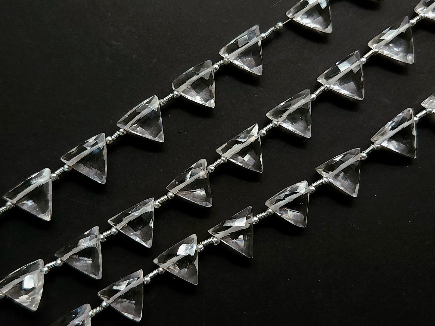10 Pieces | Natural Crystal Quartz Faceted Briolette Triangle Beads