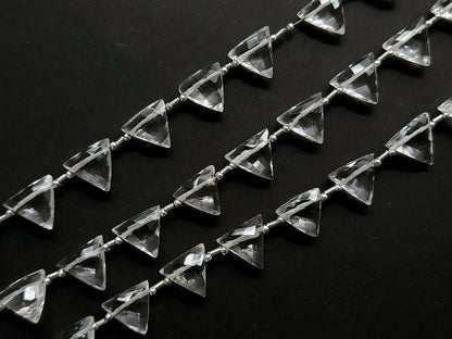 10 Pieces | Natural Crystal Quartz Faceted Briolette Triangle Beads
