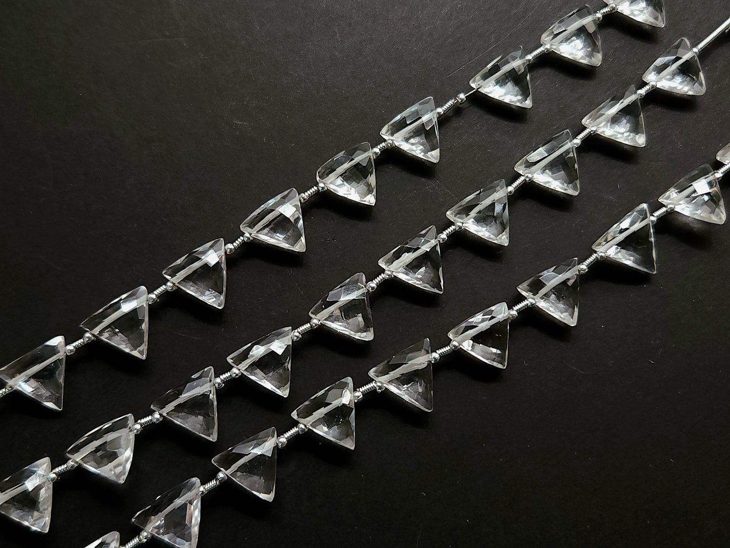 10 Pieces | Natural Crystal Quartz Faceted Briolette Triangle Beads
