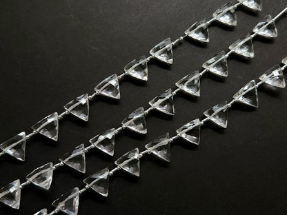 10 Pieces | Natural Crystal Quartz Faceted Briolette Triangle Beads