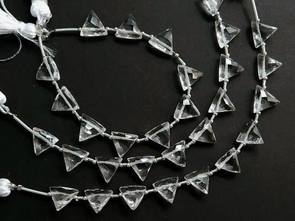 10 Pieces | Natural Crystal Quartz Faceted Briolette Triangle Beads