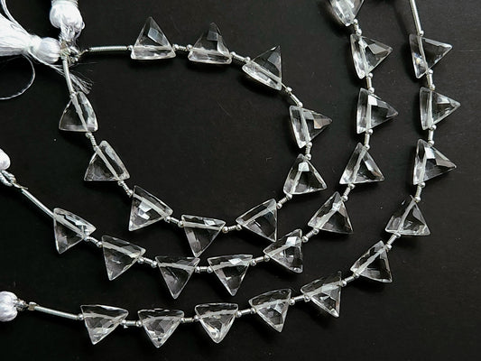 10 Pieces | Natural Crystal Quartz Faceted Briolette Triangle Beads
